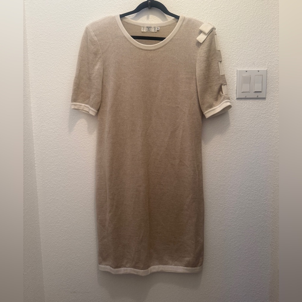 Valentino Studio Vintage Textured Tan and Cream Knit Dress size 14